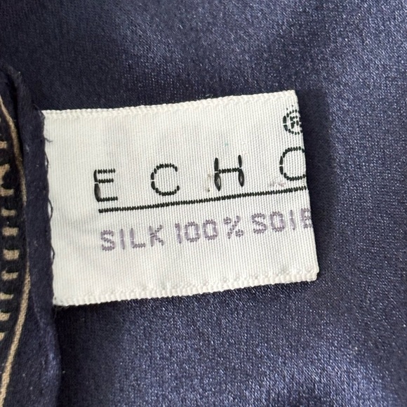 Echo Cream and Blue Paisley Scarf - 100% Silk 30X31 - Picture 5 of 7